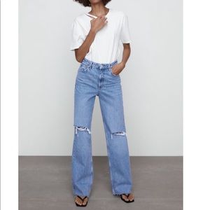 Zara Wide Leg Full Length Ripped Jean